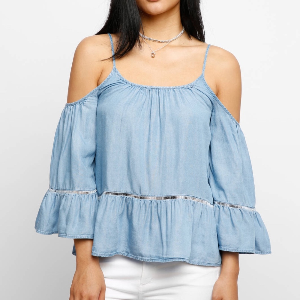 Chambray Cold Shoulder Top